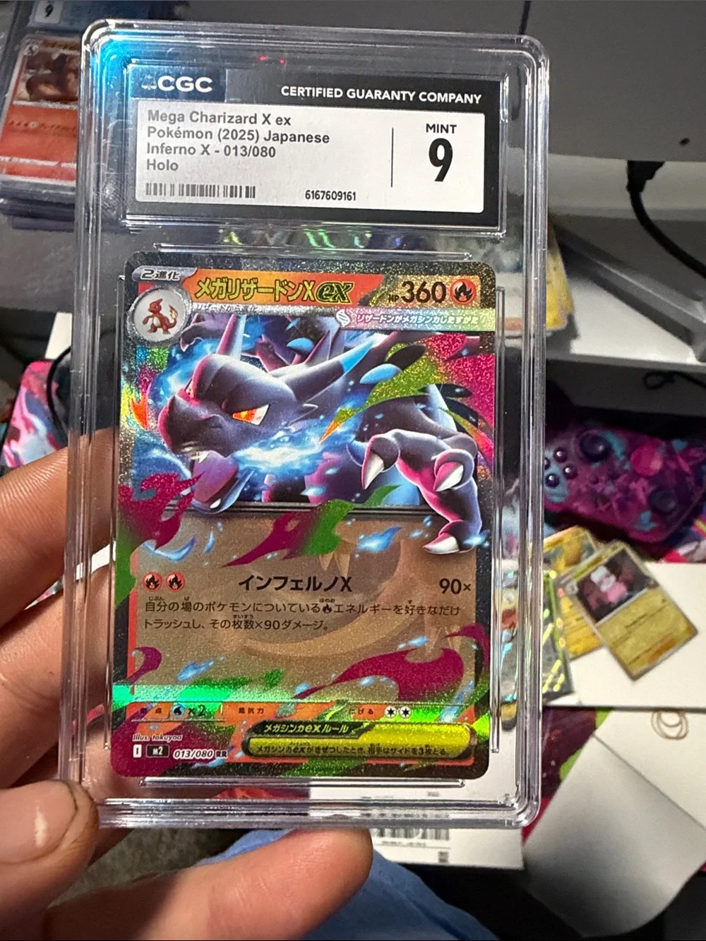 Pokemon Mega Charizard X EX Holo Card — Blue, Black, Pink Accent